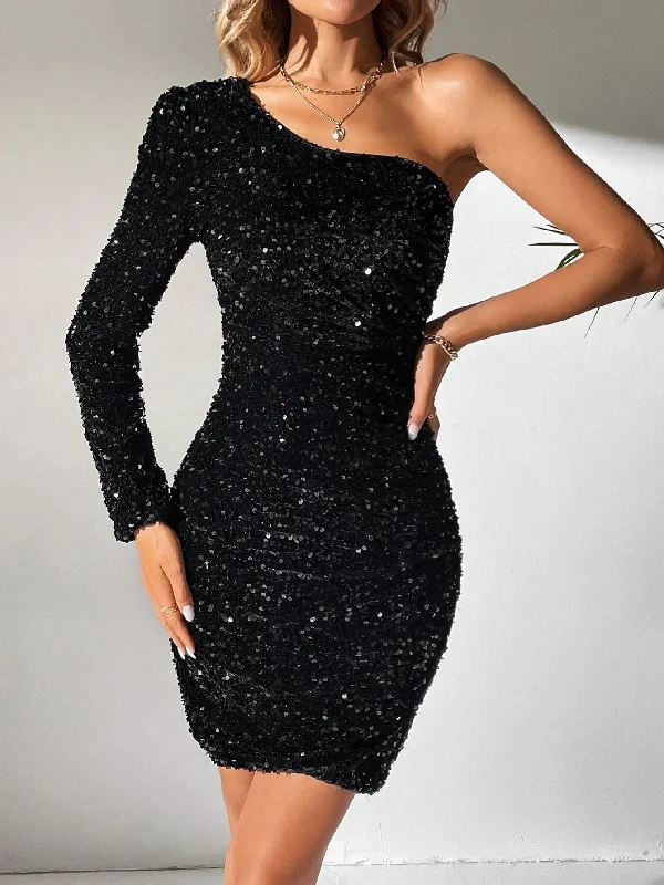 One Shoulder Sequin Bodycon Dress