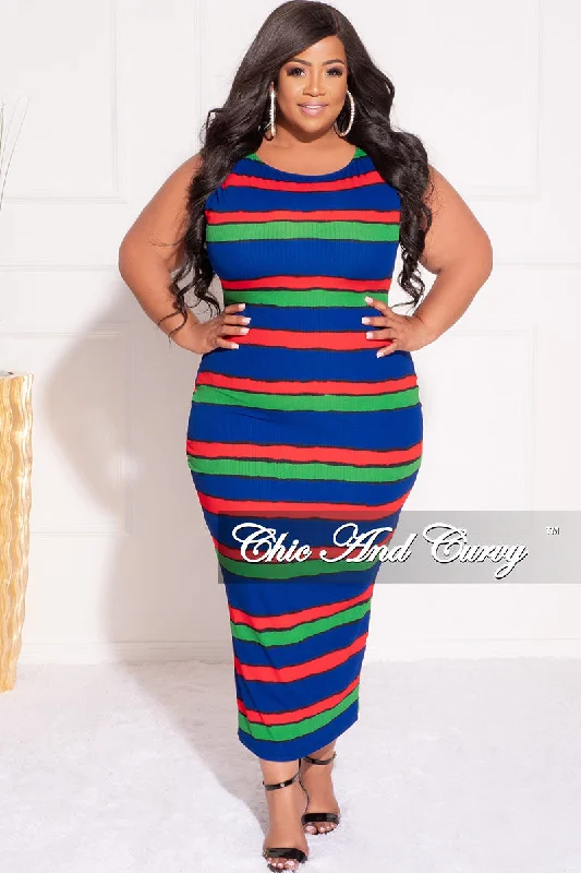 Final Sale Plus Size Bodycon Tank Dress in Multi-Color Stripes