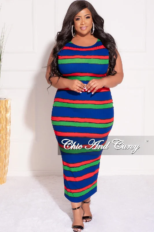 Final Sale Plus Size Bodycon Tank Dress in Multi-Color Stripes