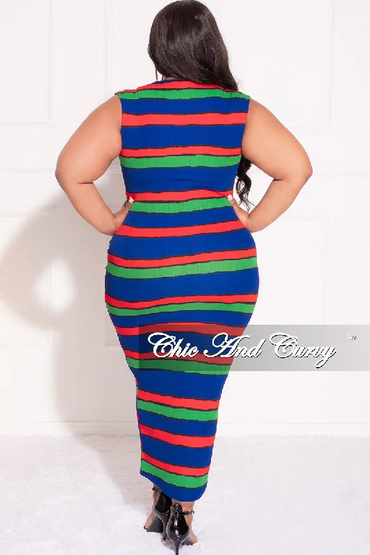 Final Sale Plus Size Bodycon Tank Dress in Multi-Color Stripes