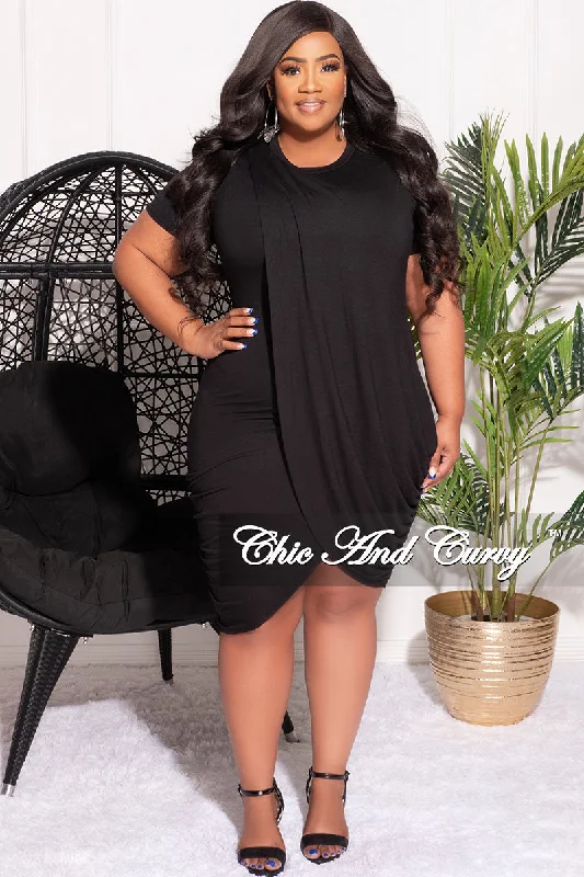 Final Sale Plus Size Plus Size BodyCon Dress with Front Draping Overlay in Black