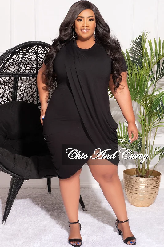 Final Sale Plus Size Plus Size BodyCon Dress with Front Draping Overlay in Black