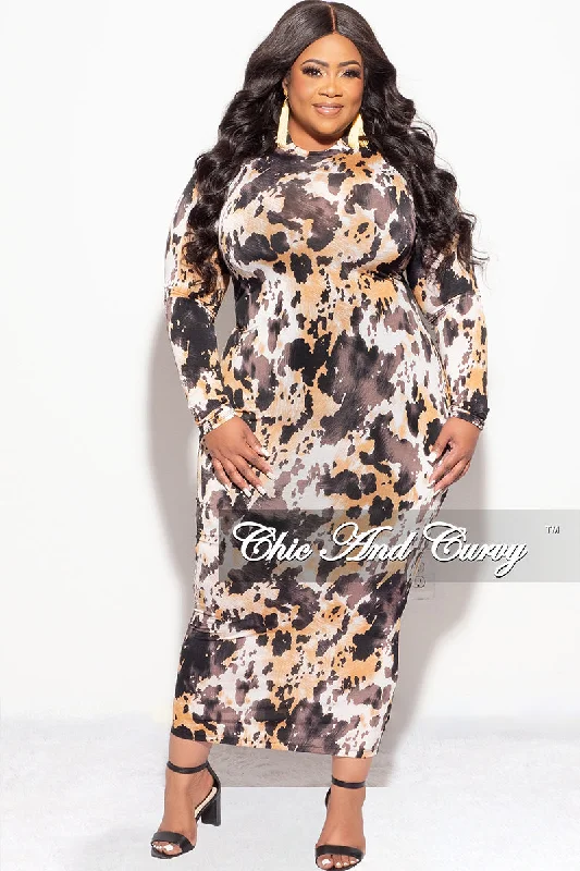 Final Sale Plus Size Reversible Bodycon Dress in Brown Black White and Gold Spot Print