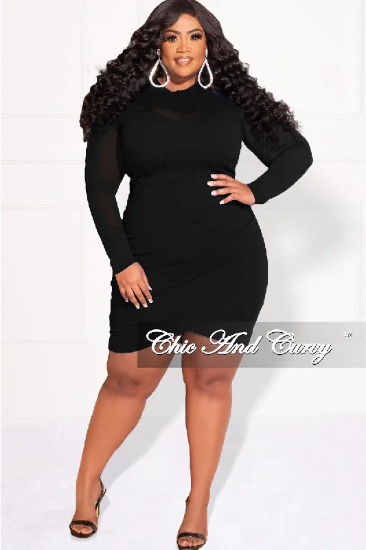 Final Sale Plus Size Mesh Top BodyCon Dress in Black