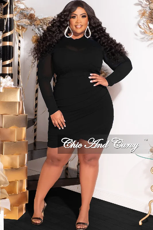 Final Sale Plus Size Mesh Top BodyCon Dress in Black