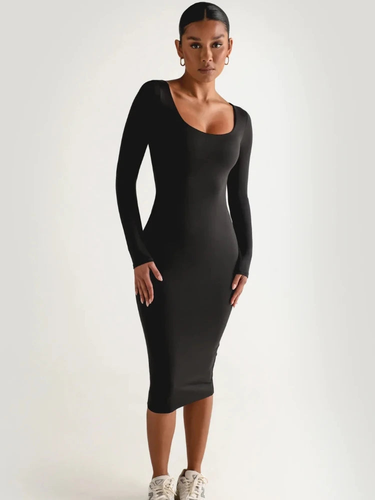 DressBetty - 2024 Classics Solid Collar Long-sleeved Vintage Sexy Bodycon Dress