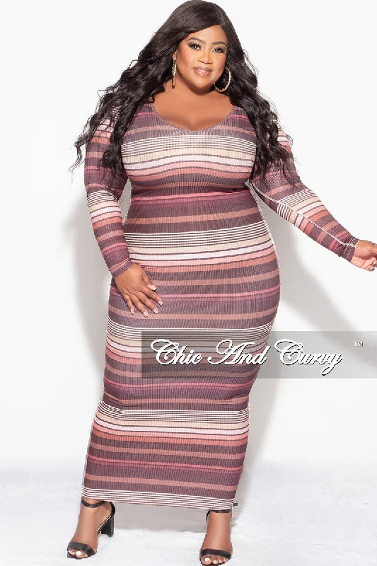 Final Sale Plus Size Striped BodyCon Dress in Multi Color Stripe Print