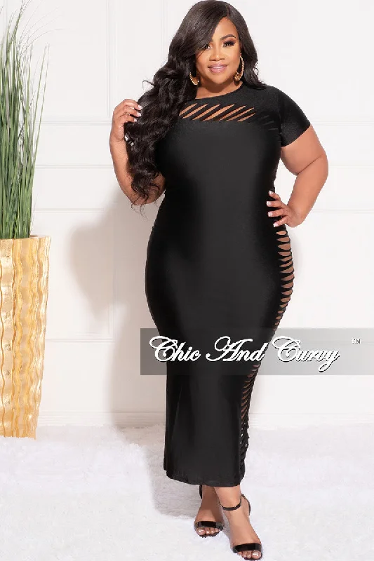 Final Sale Plus Size Cutout Distressed Bodycon Dress in Black