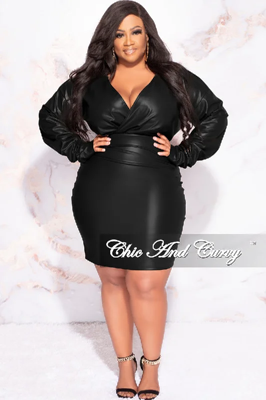 Final Sale Plus Size Faux Wrap Faux Leather BodyCon Dress in Black