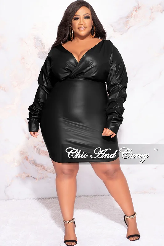 Final Sale Plus Size Faux Wrap Faux Leather BodyCon Dress in Black