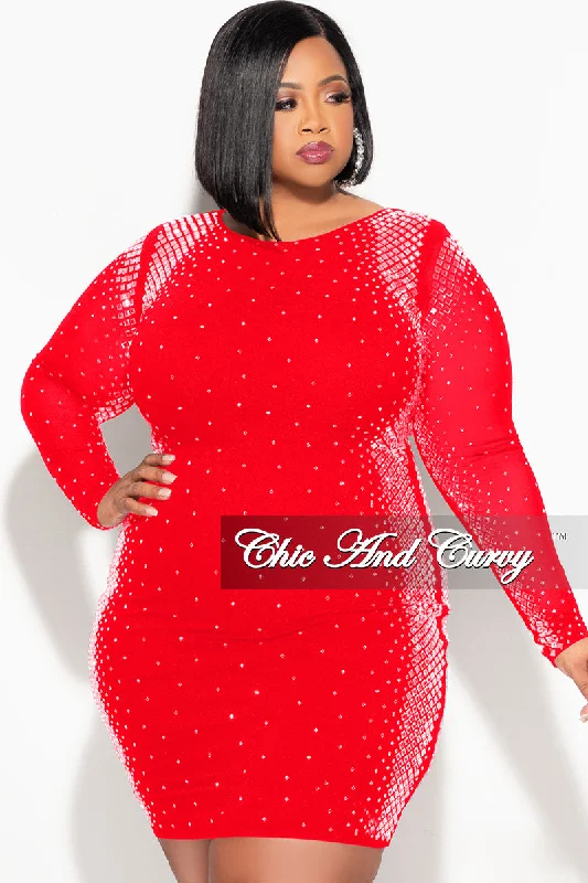 Final Sale Plus Size Rhinestone BodyCon Dress in Red