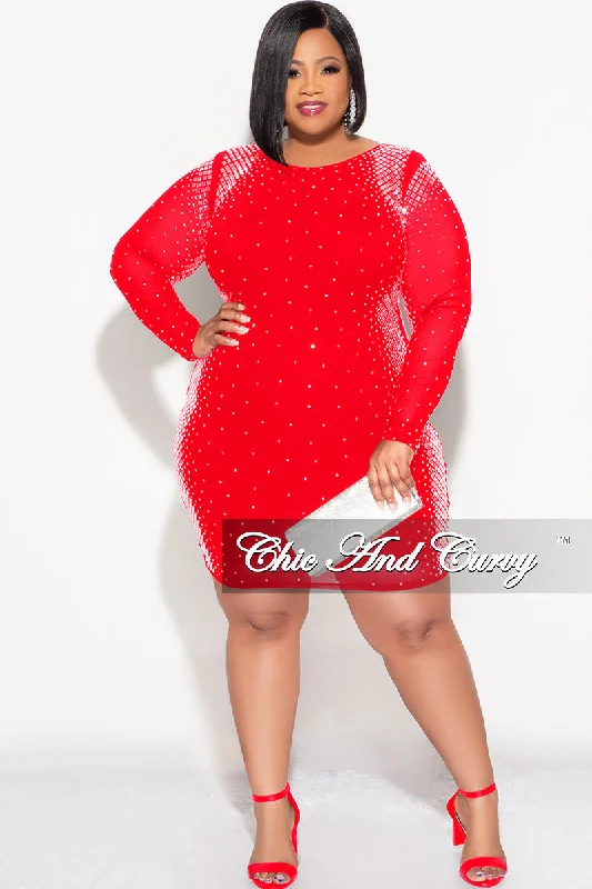 Final Sale Plus Size Rhinestone BodyCon Dress in Red