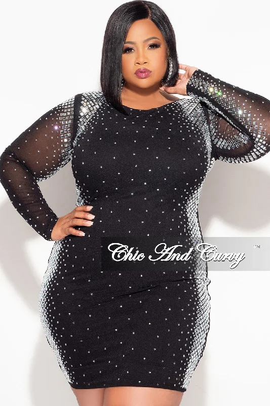 Final Sale Plus Size Rhinestone BodyCon Dress in Black