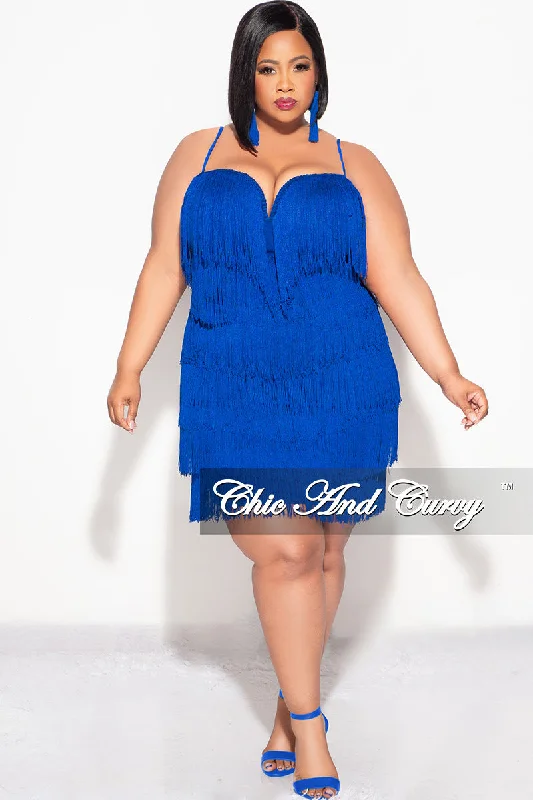 Final Sale Plus Size Spaghetti Strap BodyCon Fringe Dress in Royal Blue