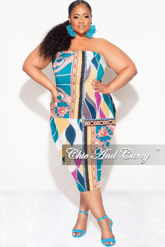 Final Sale Plus Size Strapless Tube BodyCon Dress in Multi Color Design Print