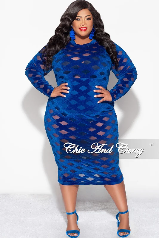 Final Sale Plus Size Trellis Bodycon Dress in Royal Blue