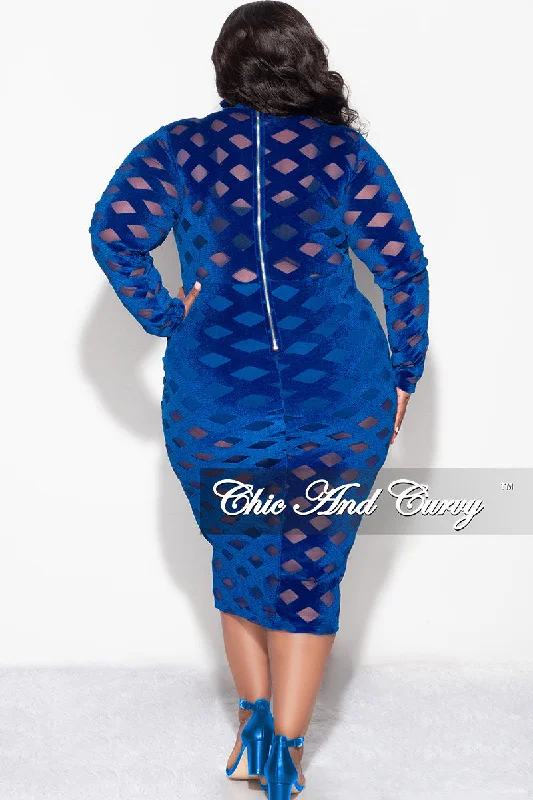 Final Sale Plus Size Trellis Bodycon Dress in Royal Blue