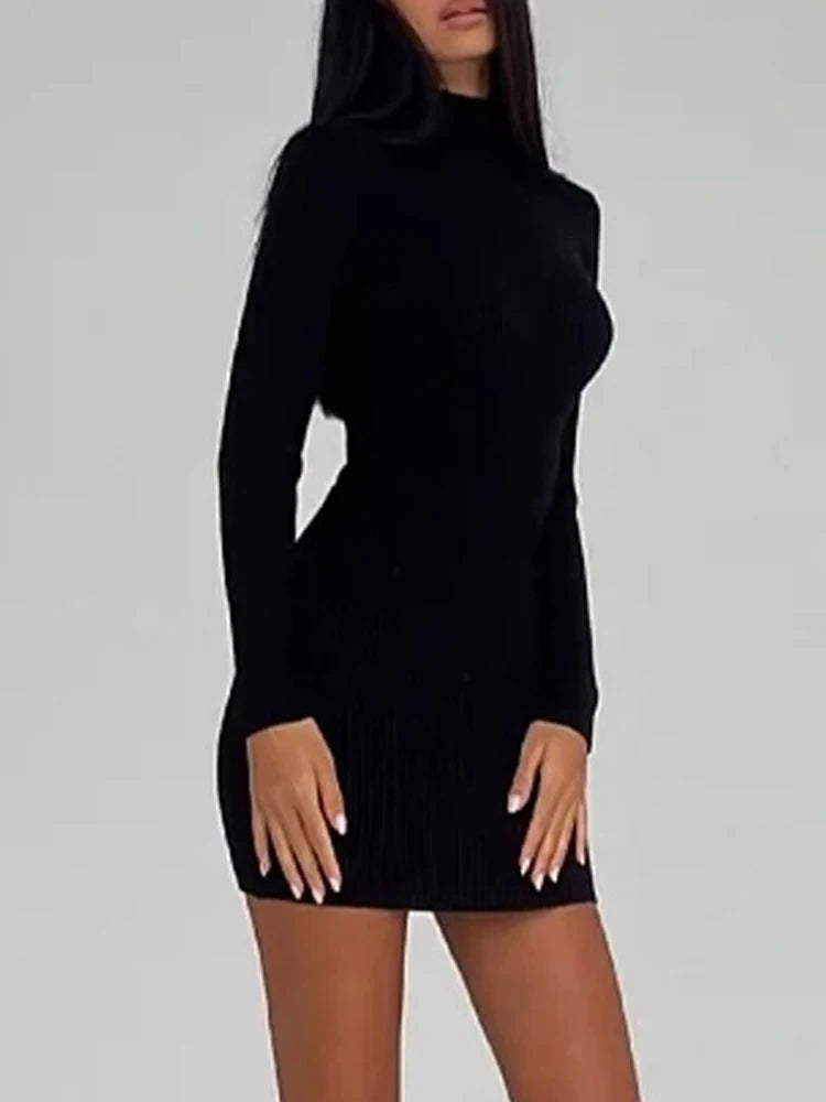 DressBetty - 2024 Knitted White Turtleneck Elegant Fashion Midi Bodycon Dress