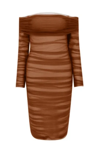 Lila Bodycon Wrap Long Sleeve Dress - Tan Brown