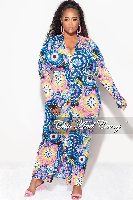 Final Sale Plus Size Button BodyCon Dress in Multi-Color Print