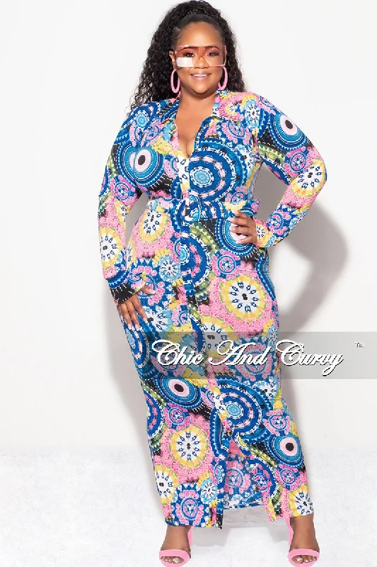 Final Sale Plus Size Button BodyCon Dress in Multi-Color Print