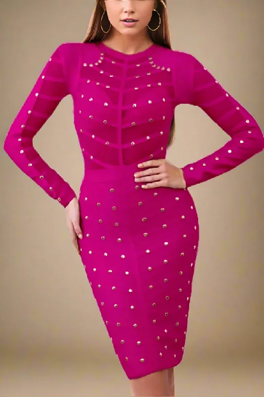 Rosa Long Sleeve Bodycon Dress - Neon Purple