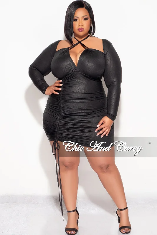 Final Sale Plus Size Halter Ruched BodyCon Dress in Black