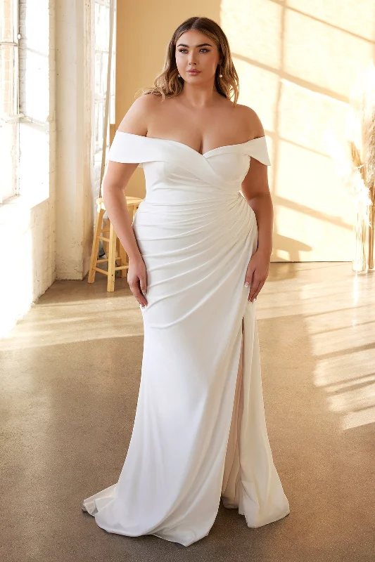 Plus Size White Off Shoulder Gown by Cinderella Divine CD930C