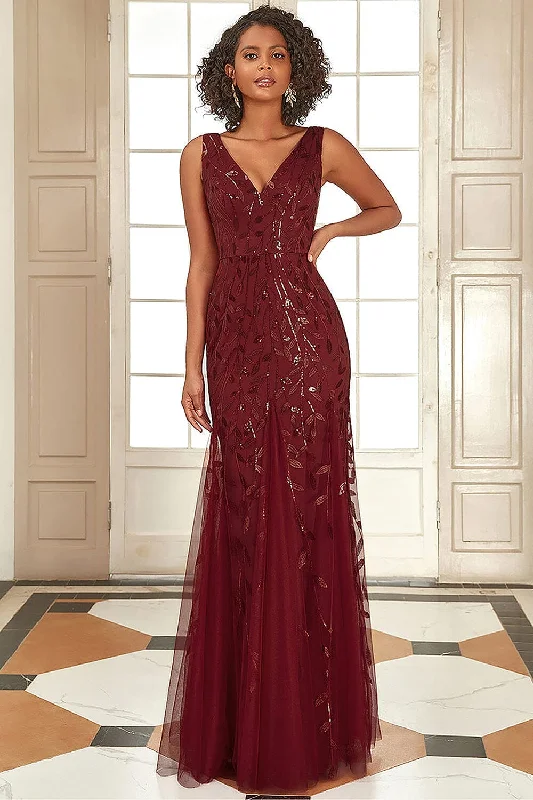 Applique Fitted V-Neck Mesh Gown by Amelia Couture 7886