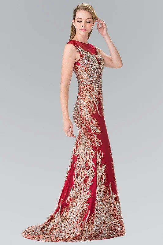 Long Sleeveless Dress with Beaded Vine Design by Elizabeth K GL2336