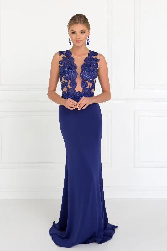 Long Sleeveless Lace Embellished Dress by Elizabeth K GL2286