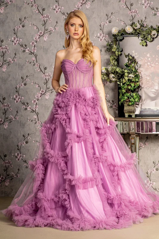 Strapless Sheer Corset Ruffled Gown by GLS Gloria GL3455