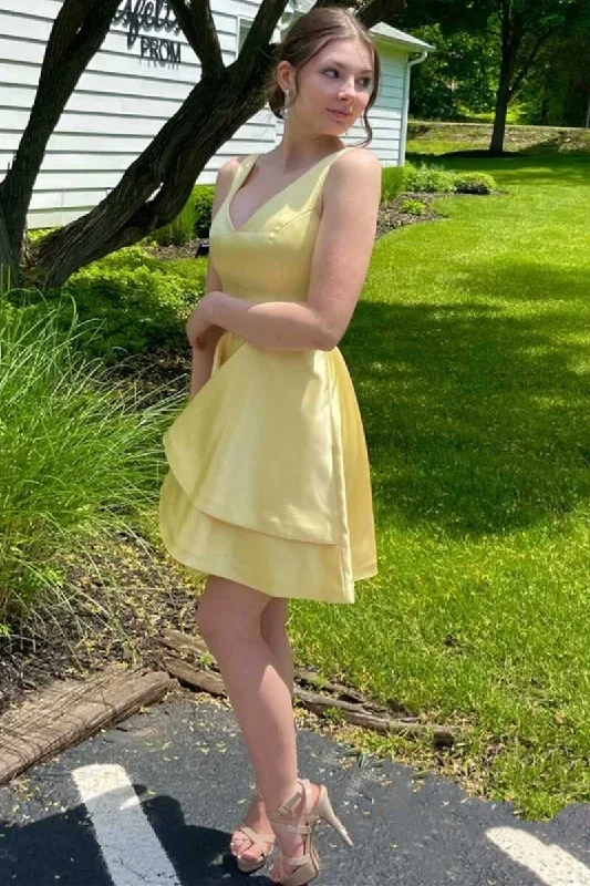 a-line-yellow-v-neck-short-homecoming-dress