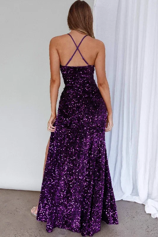 bellerose-thigh-split-sequin-dress-purple