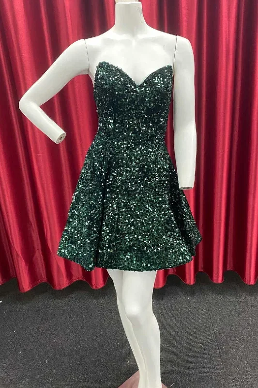 Dark Green Sequin Sweetheart A-Line Short Homecoming Dress