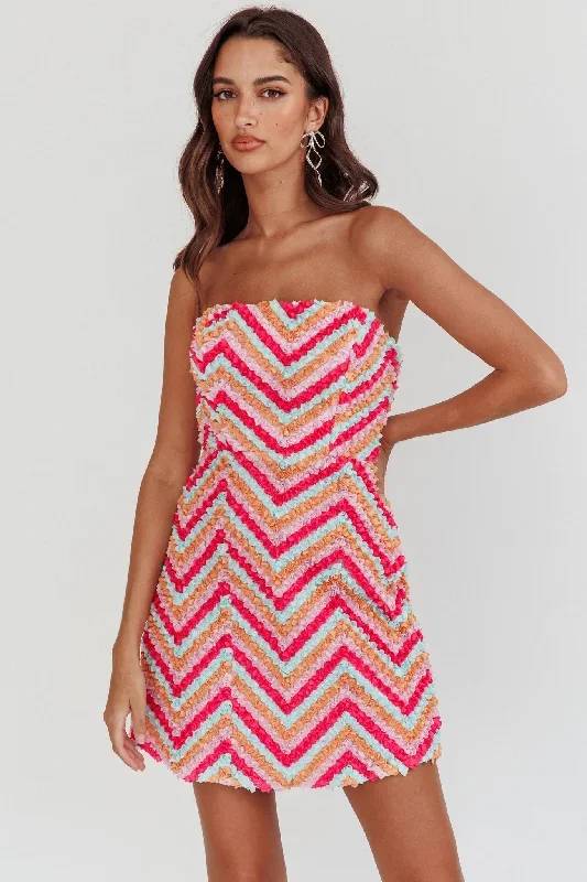 In Paris Embellished Chevron Mini Dress Fuchsia