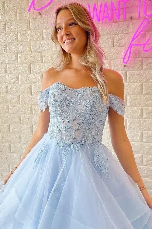 light-blue-lace-off-the-shoulder-a-line-tiered-prom-dress