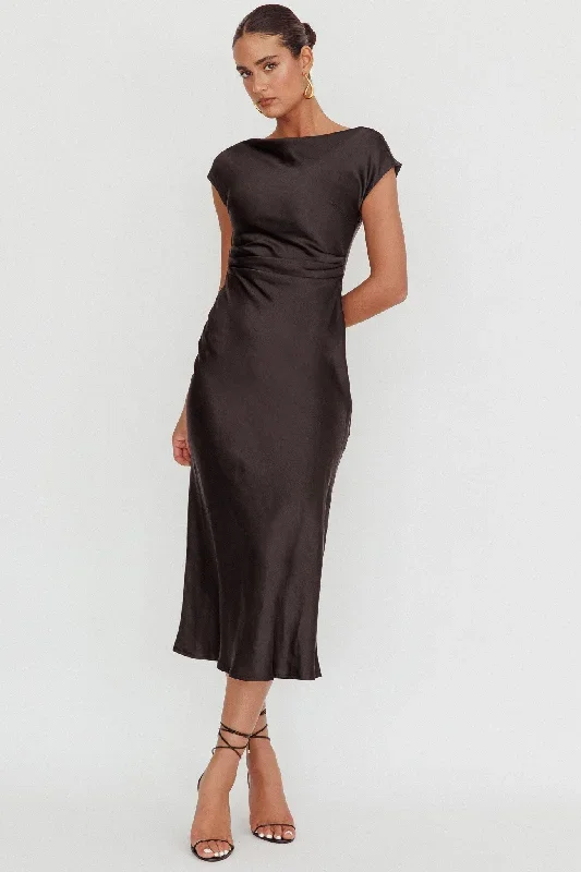 Loveland Cap Sleeve Cowl Back Midi Dress Black