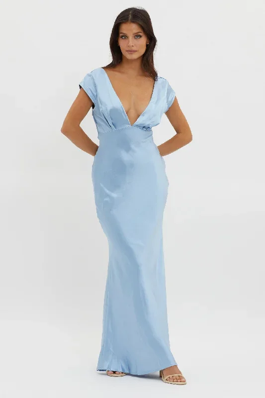 Lucinda V-Neck Twist Back Midi Dress Blue