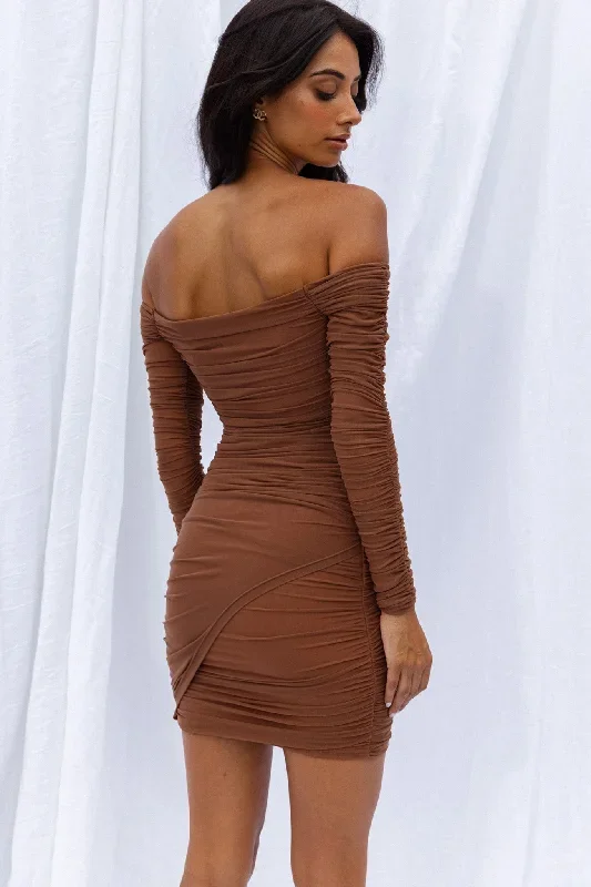 moonrise-off-shoulder-crossover-neckline-long-sleeve-ruched-dress-chocolate