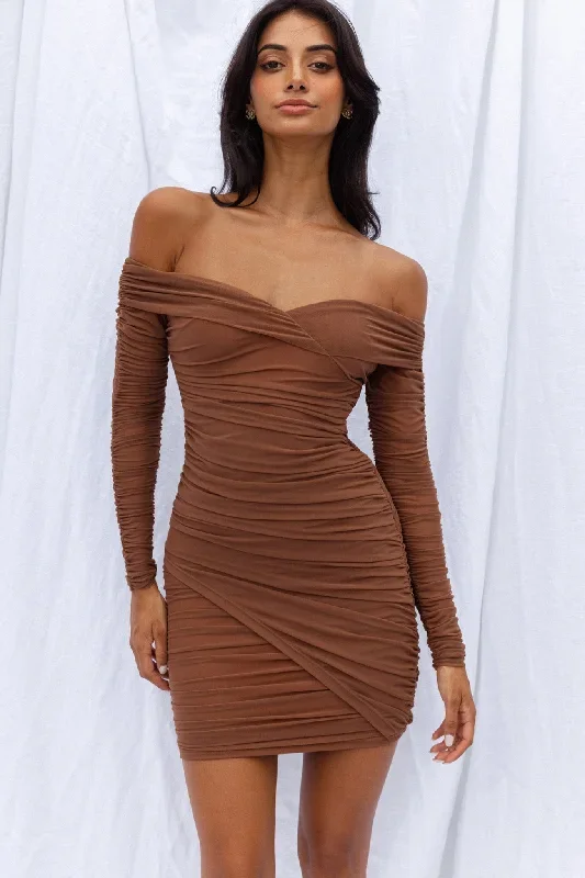 moonrise-off-shoulder-crossover-neckline-long-sleeve-ruched-dress-chocolate