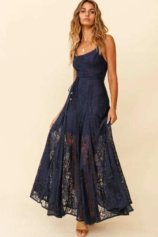 Palm Springs Lace Overlay Maxi Dress Navy