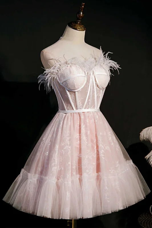 pink-feather-strapless-a-line-short-homecoming-dress