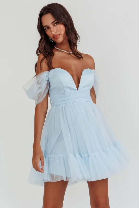 Pixi Off-Shoulder Lace-Up Back Dress Baby Blue