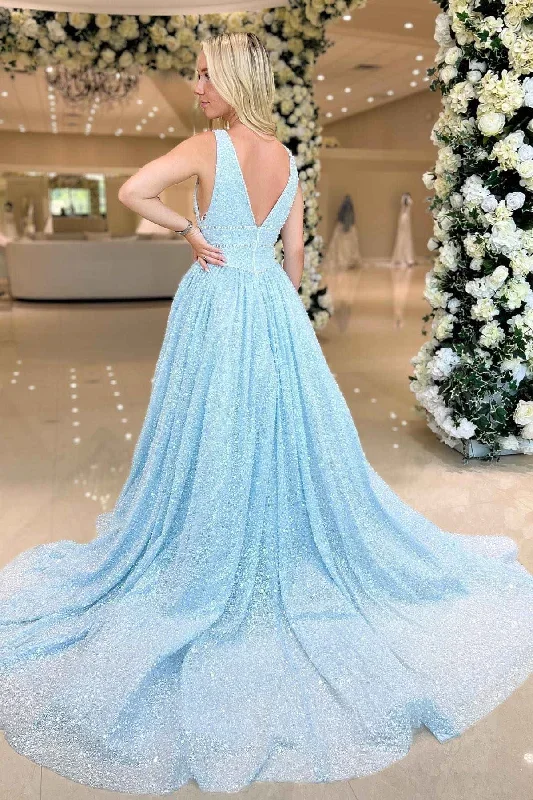 plunging-neck-light-blue-beaded-a-line-formal-dress