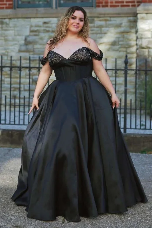 princess-black-beaded-off-the-shoulder-ball-gown