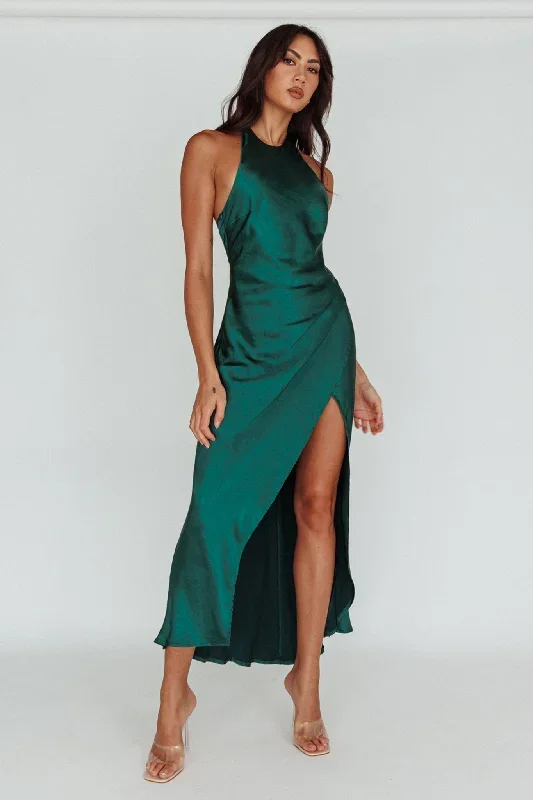 Sonoma Halterneck Faux Wrap Twist Back Maxi Dress Forest Green