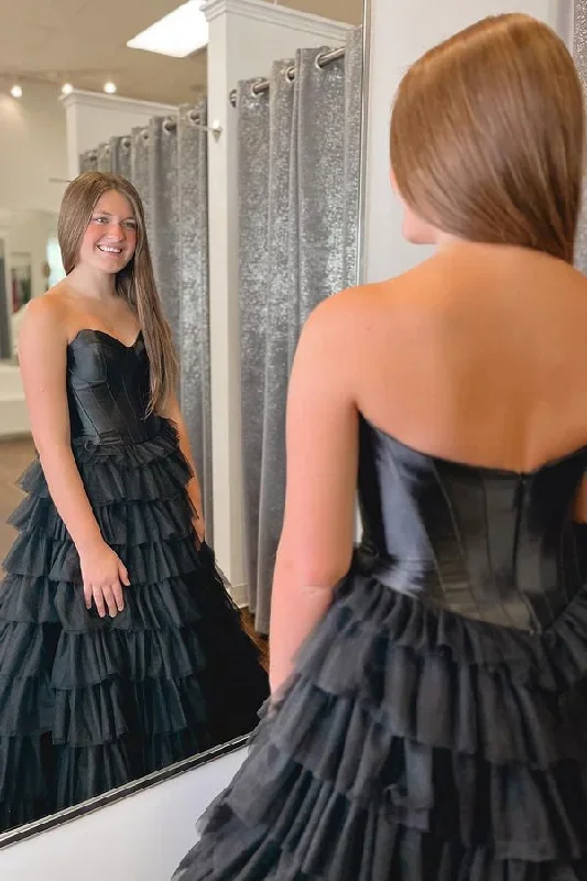 strapless-black-corset-a-line-layered-prom-dress-with-slit