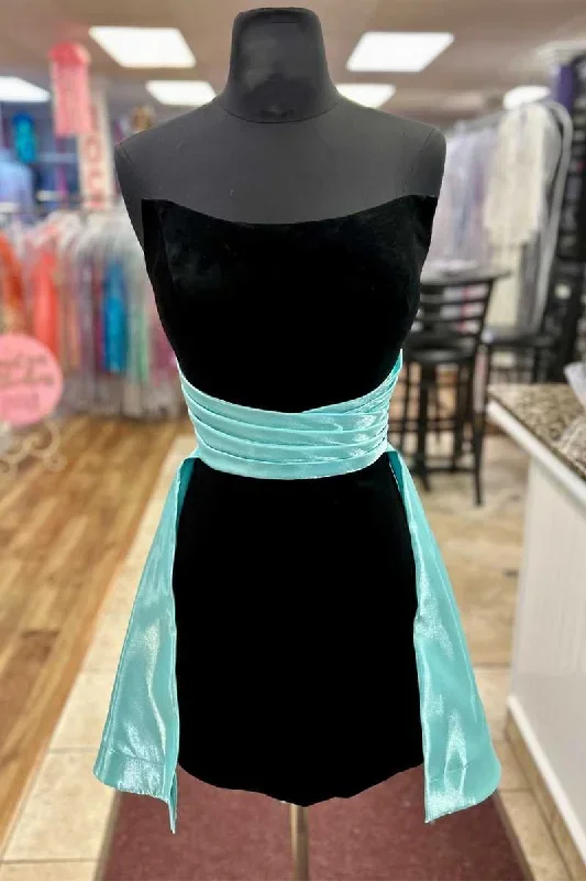 strapless-black-velvet-cocktail-dress-with-train